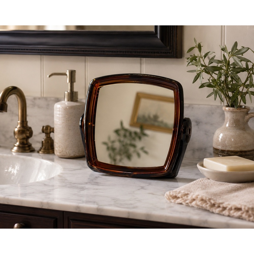 Vtg Amber Swivel Vanity Mirror Magnifying Double Sided Tabletop  Hong Kong